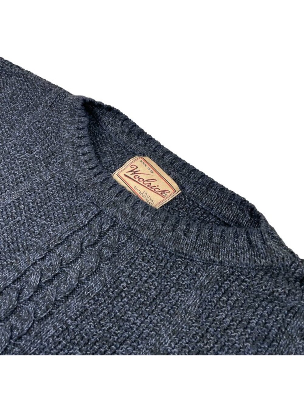 Woolrich Men’s Cable-Knit Crewneck Pullover Sweater Blue • USA • Medium